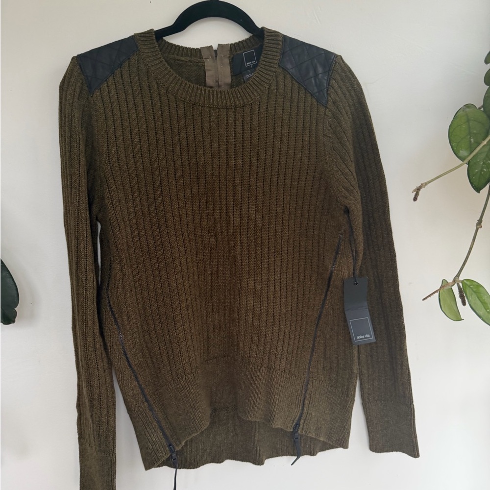 Olive Sweater with Black Accents